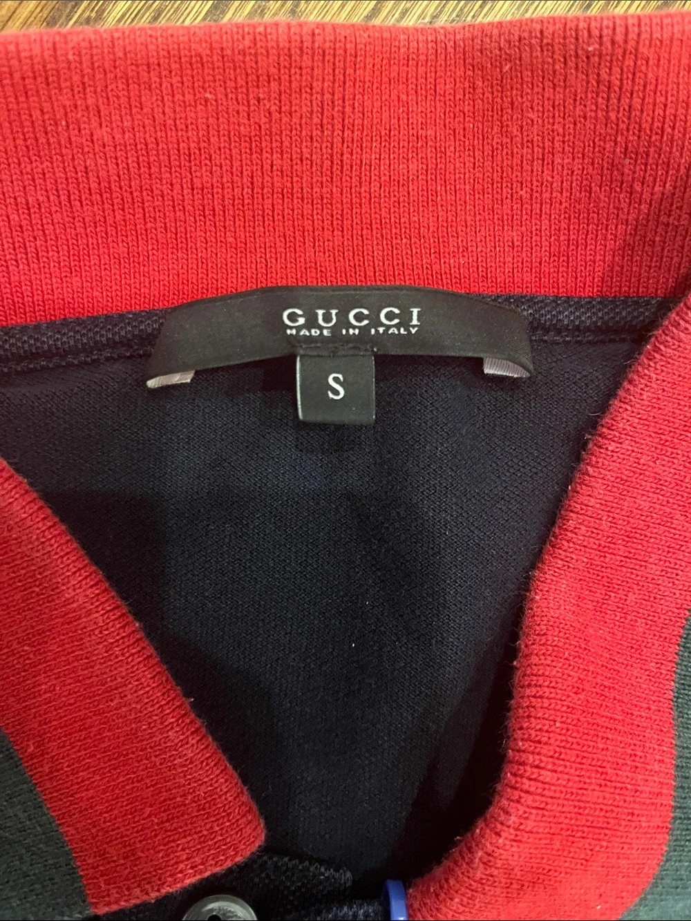 Gucci Navy Polo with Red and Green Contrast Collar S vtg